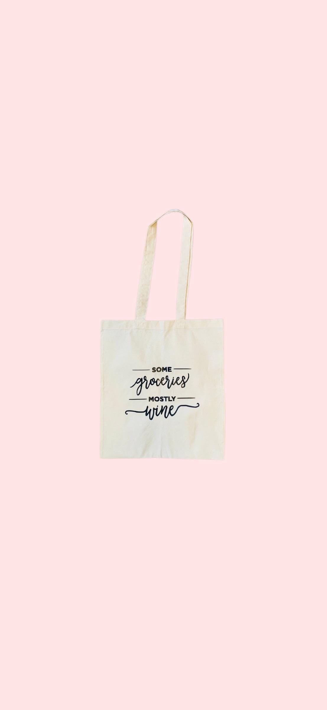 Wine Tote Bag – Funny "Some Groceries Mostly Wine" Canvas Market Bag