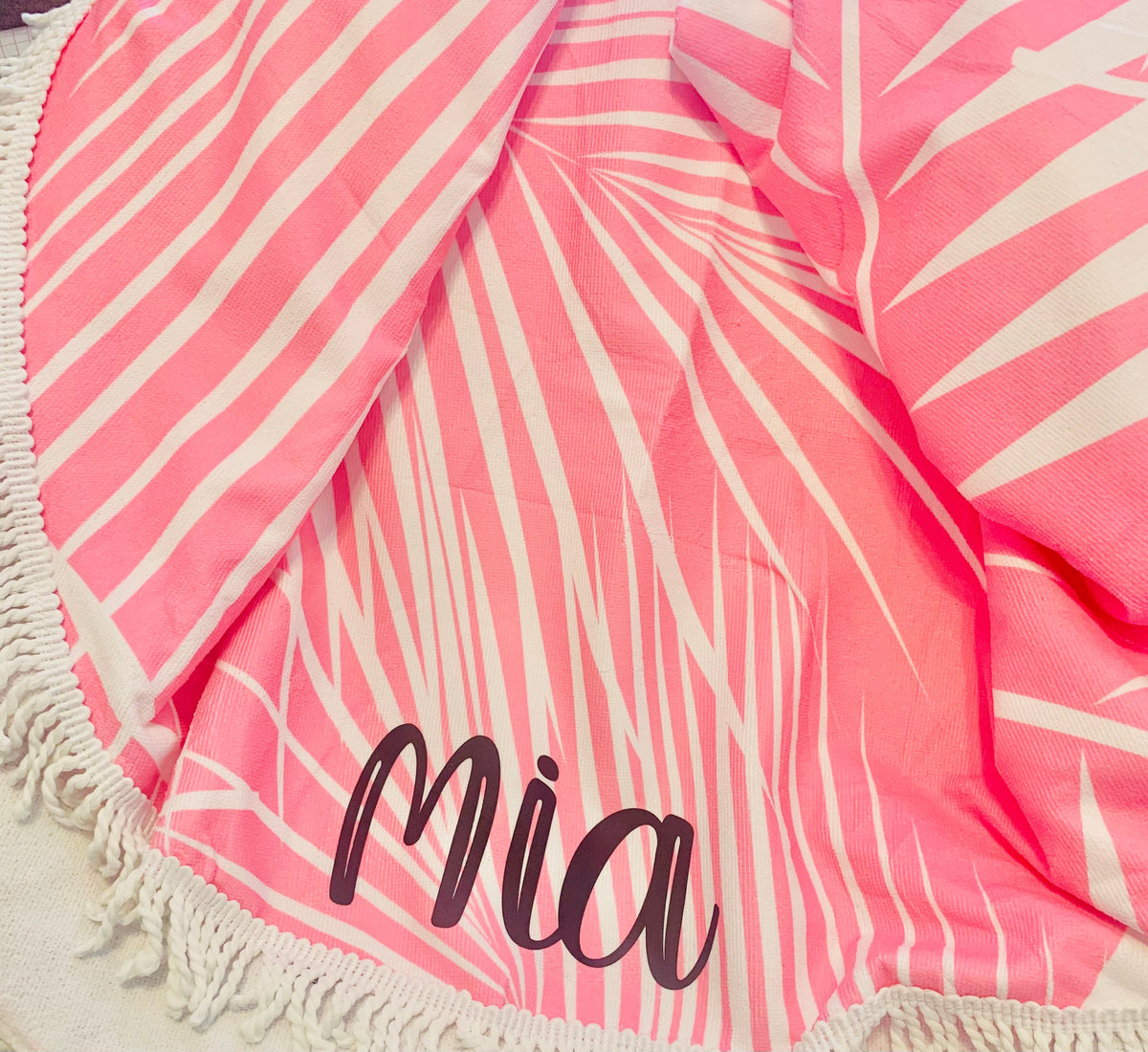 Personalized Round Beach Towel: Tropical Palm Leaf Microfiber Blanket