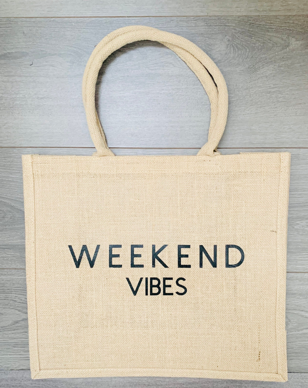 Weekend Vibes Jute Burlap Tote Bag: Large Beach Carryall