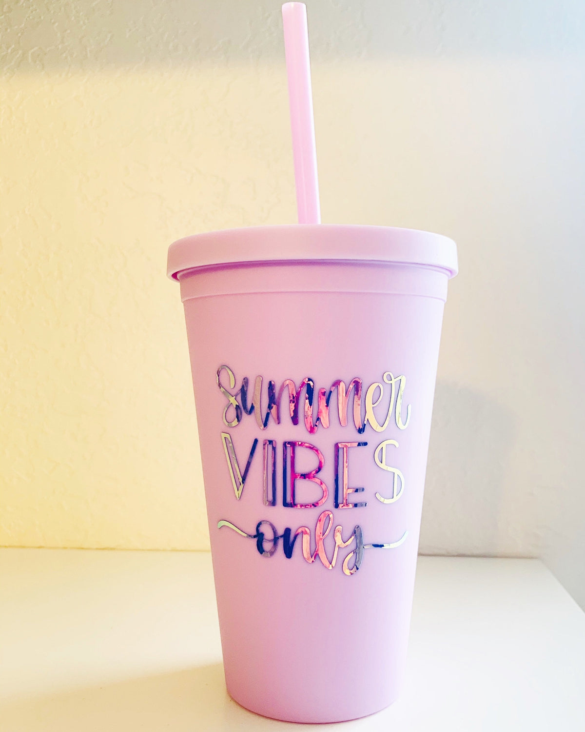 Pastel Matte Tumbler: Summer Vibes Acrylic Cup with Straw (16 oz)