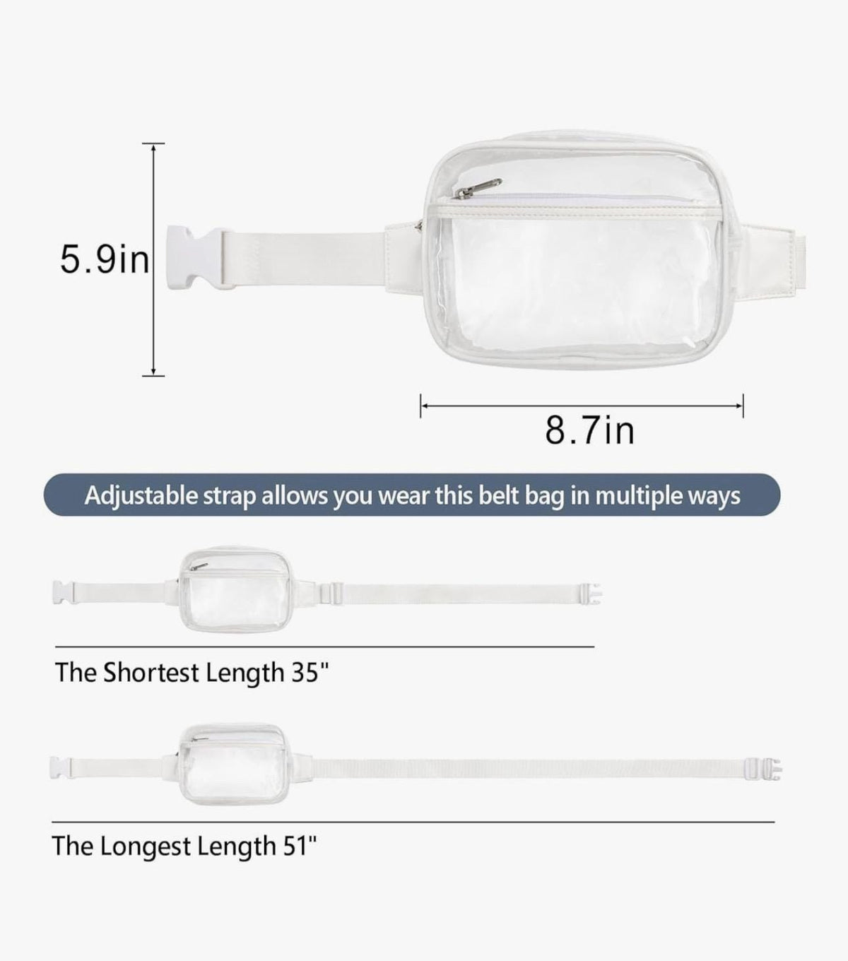 Clear Stadium Fanny Pack: Waterproof PVC Waist Bag with Adjustable Strap