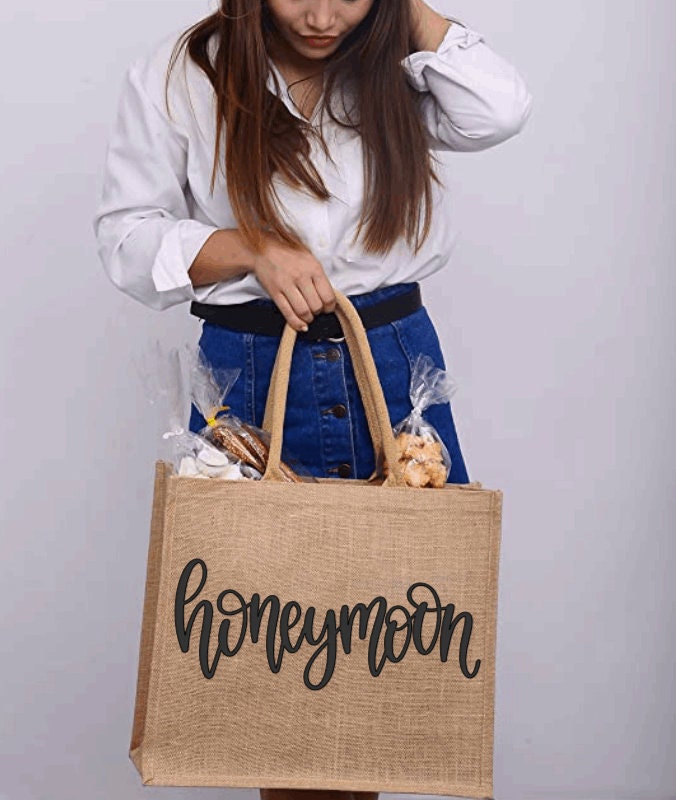 Honeymoon Vibes Jute Burlap Tote Bag | Bride To Be Gift