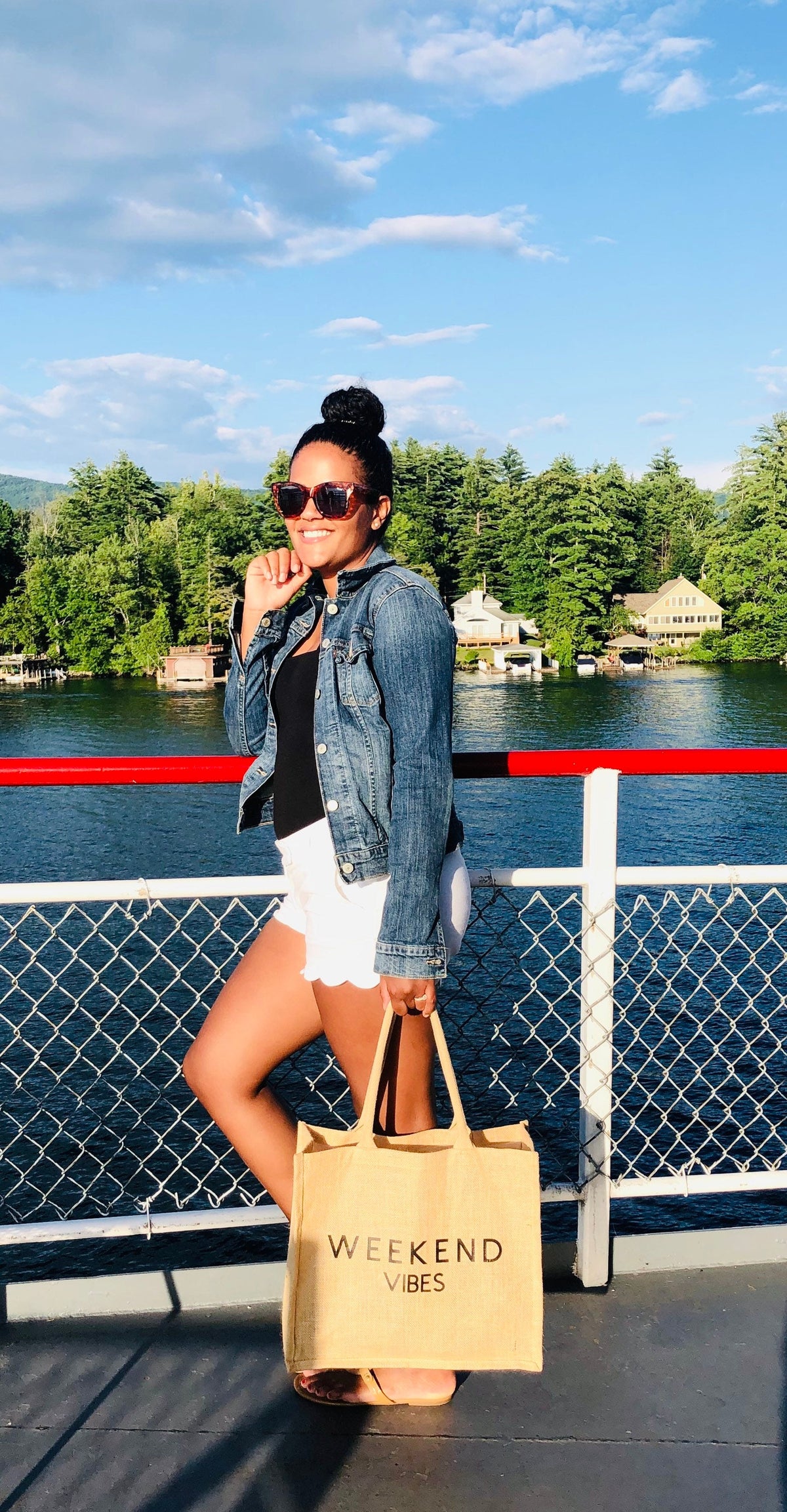 Weekend Vibes Jute Burlap Tote Bag: Large Beach Carryall