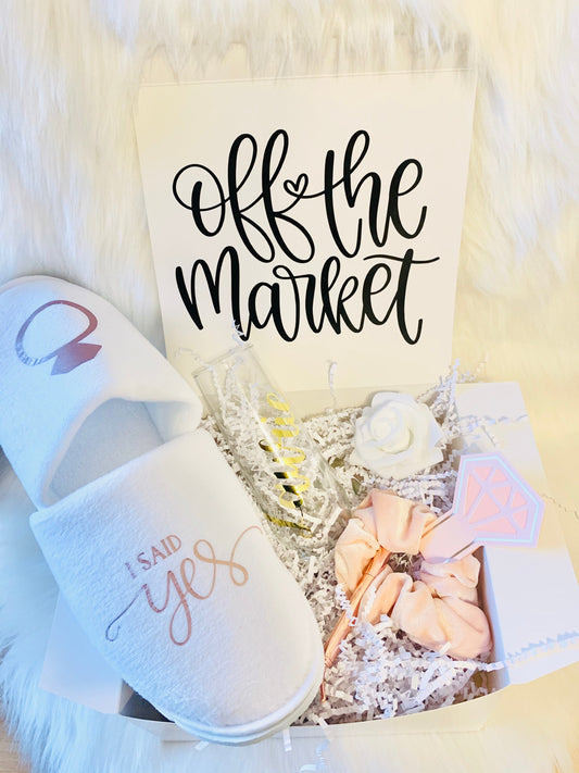 Off the Market Gift Box: Personalized Champagne Flute & 'I Said Yes' Slippers