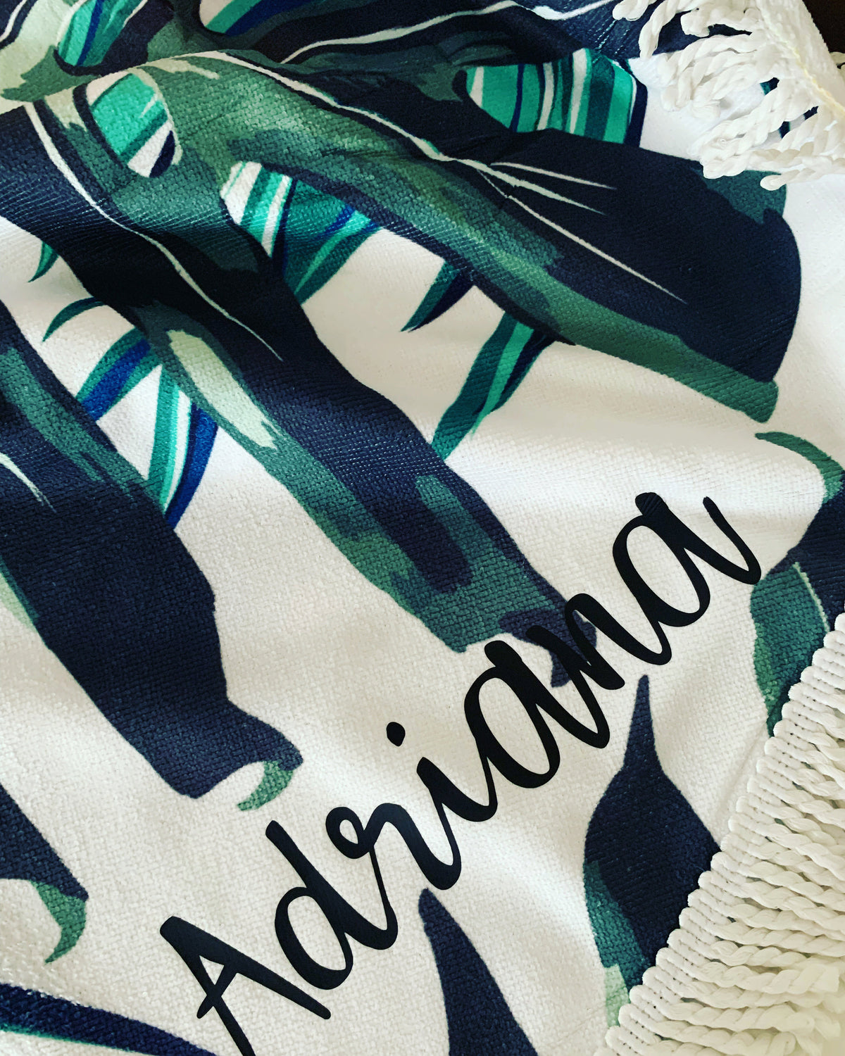 Personalized Round Beach Towel: Tropical Palm Leaf Microfiber Blanket