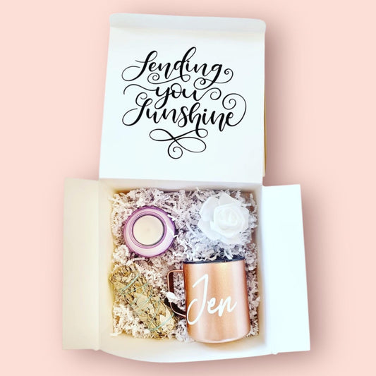 Sending Sunshine Gift Box: Personalized Insulated Mug Care Package