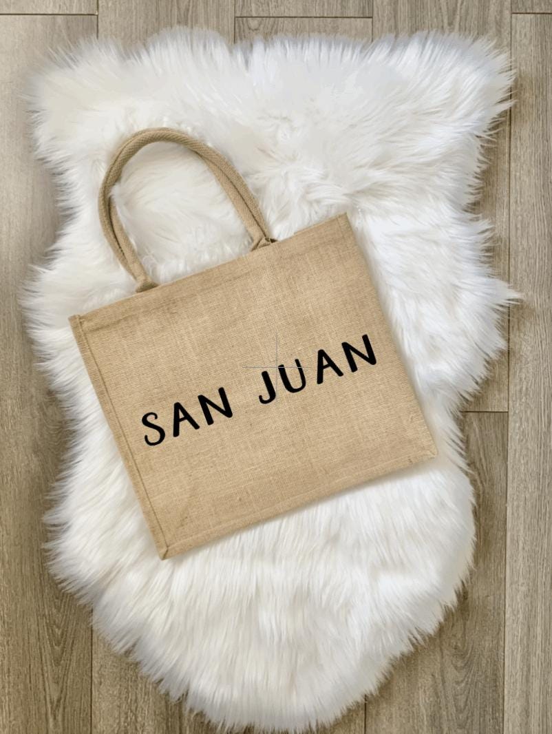 Puerto Rico Jute Tote Bag: Personalized Burlap Beach Tote