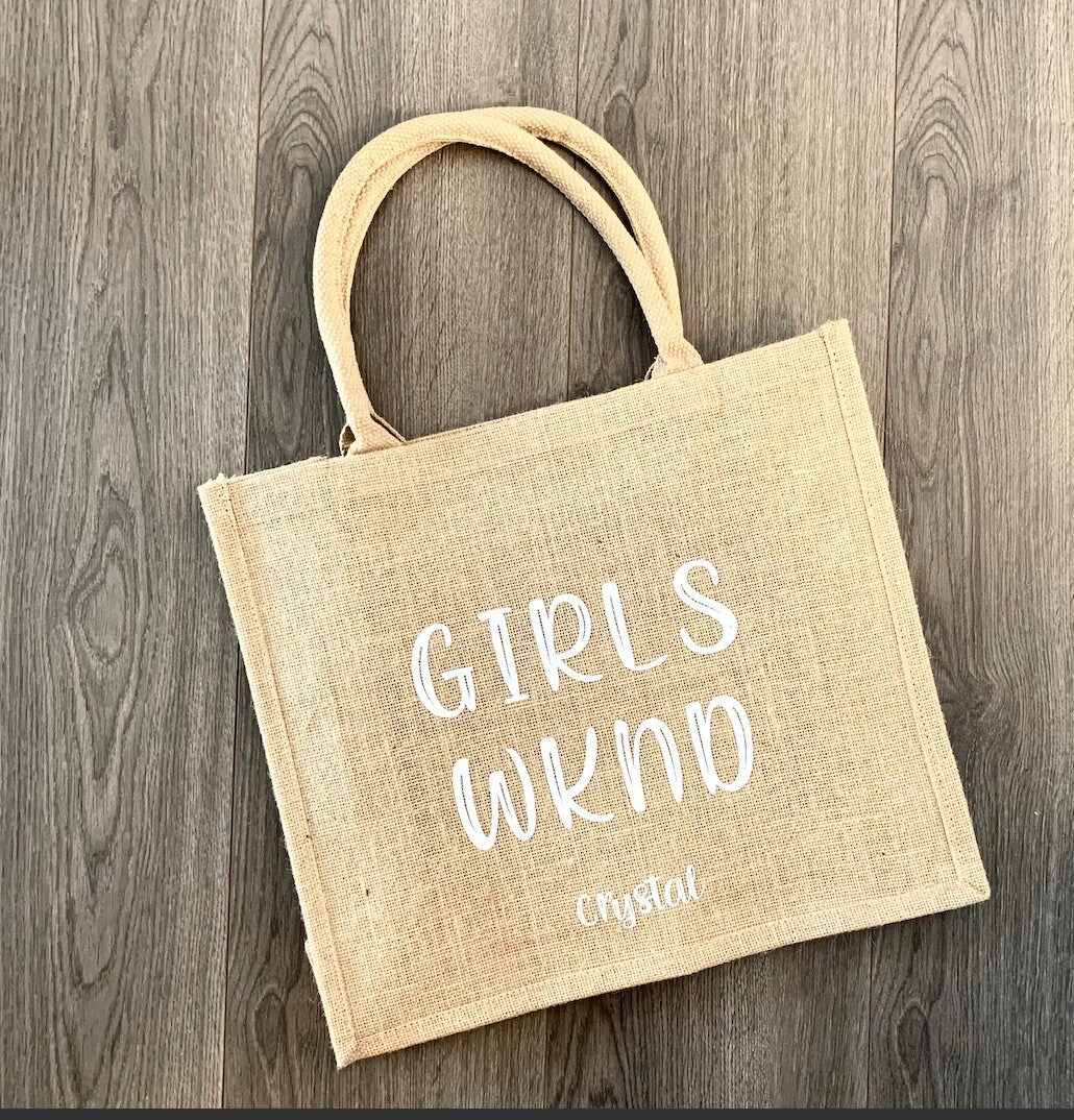 Girls Weekend Jute Burlap Tote Bag: Bachelorette Party Gift