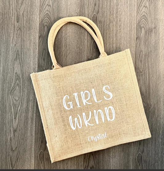 Girls Weekend Jute Burlap Tote Bag: Bachelorette Party Gift