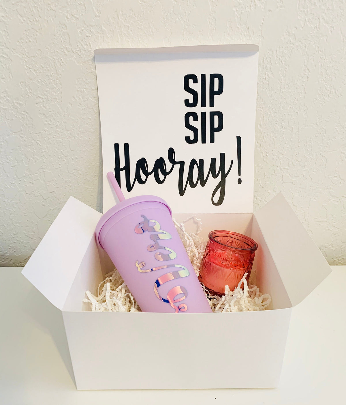 Personalized Birthday Gift Box for Her, Custom Name Tumbler & Candle Care Package, Bridesmaid Proposal Box, Sip Sip Hooray Gift Set, Sororit