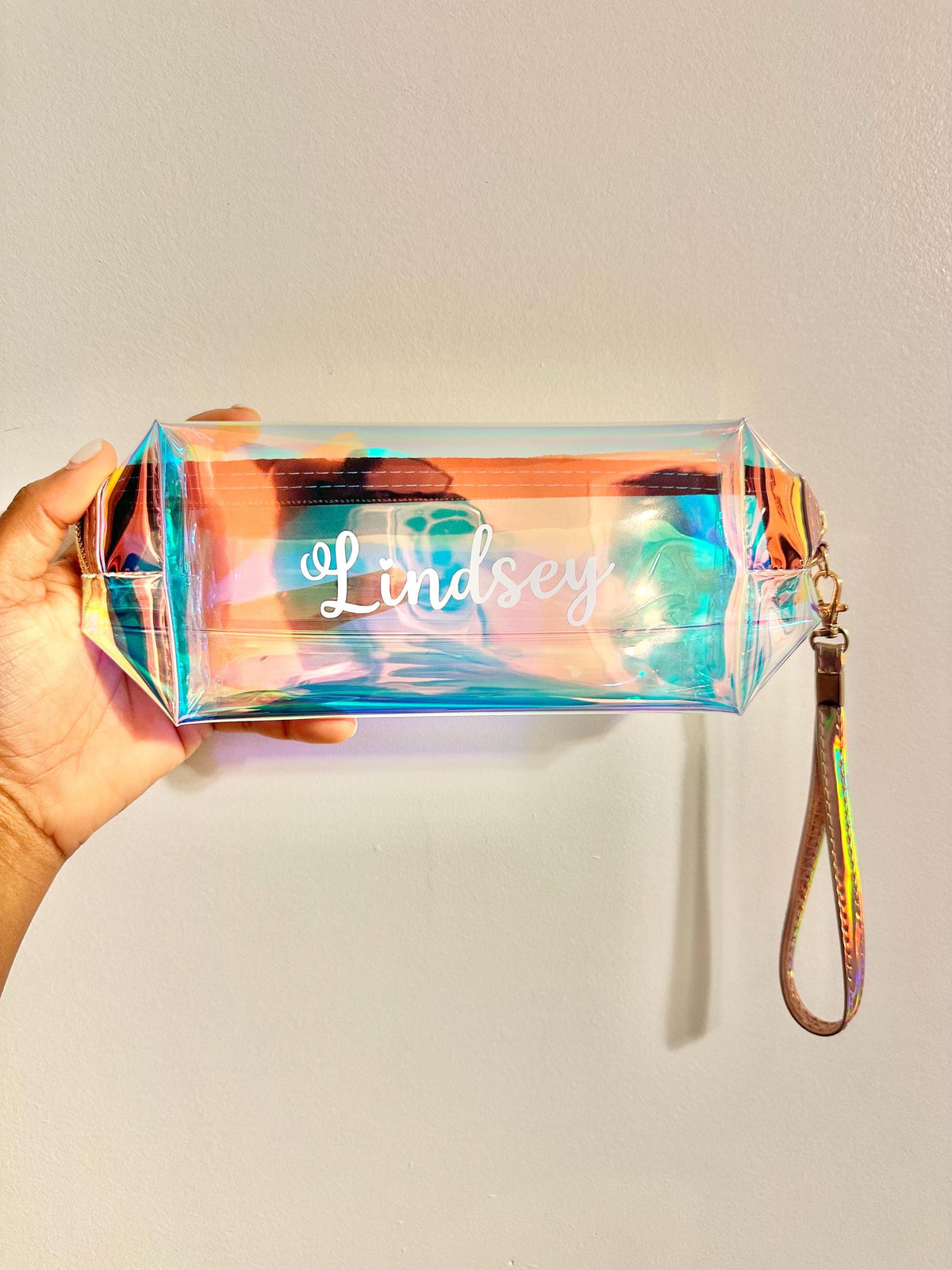 Personalized Iridescent Makeup Bag, Holographic Cosmetic Pouch