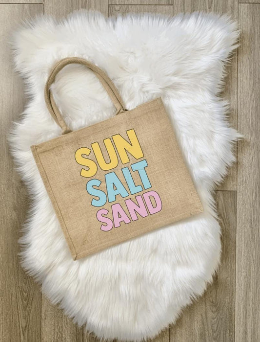 Jute Burlap Beach Bag: Sun Salt Sand Tote, Girls Trip Carryall