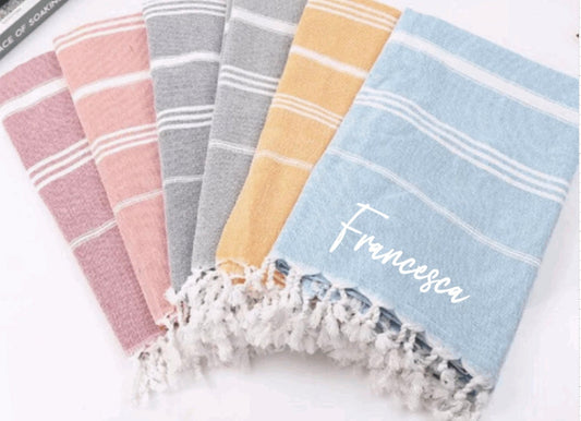 Personalized Turkish Towel – Custom Name Hammam Towel, Soft Cotton Peshtemal, Lightweight Beach & Bath Towel, Bridesmaid Gift, Travel Towel