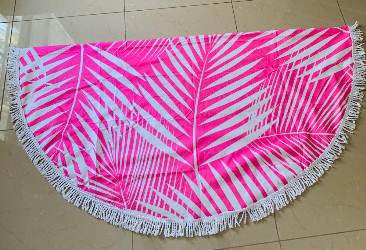 Personalized Round Beach Towel: Tropical Palm Leaf Microfiber Blanket