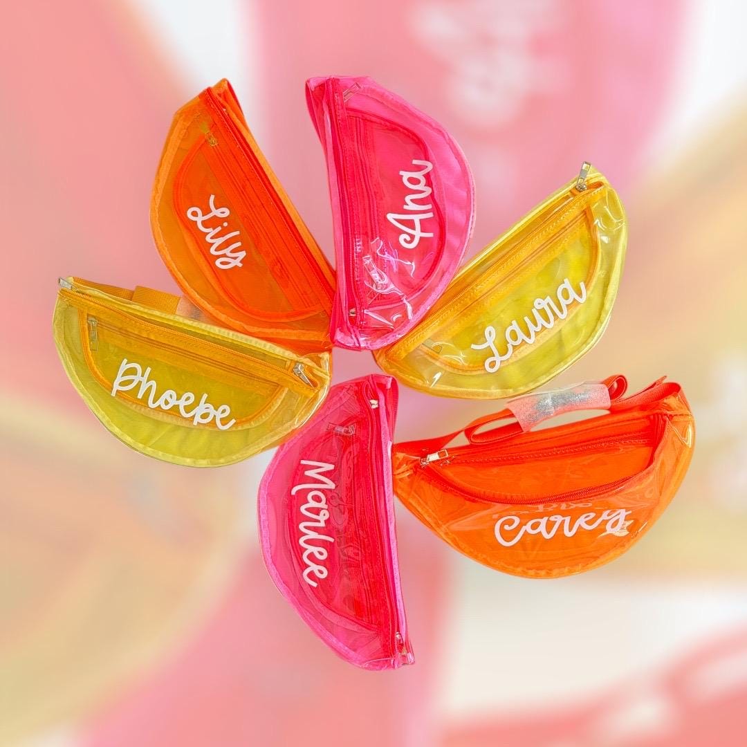 Personalized Clear Fanny Pack: Vibrant Cursive Bachelorette Party Accessory