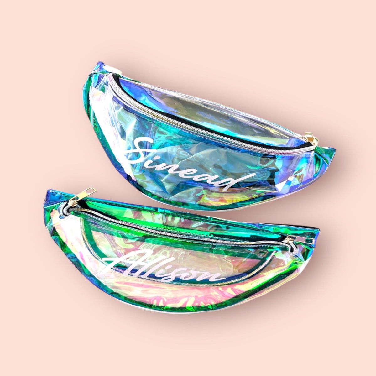 Personalized Iridescent Fanny Pack, Holographic Waist Bag, Bachelorette Party Gift