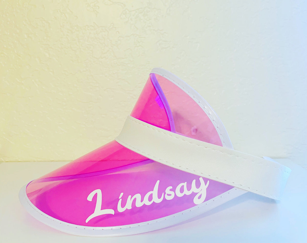 Personalized Iridescent Holographic Sun Visor | Custom Name Clear Plastic Party Hat | Bachelorette, Beach, & Music Festival Summer Accessory