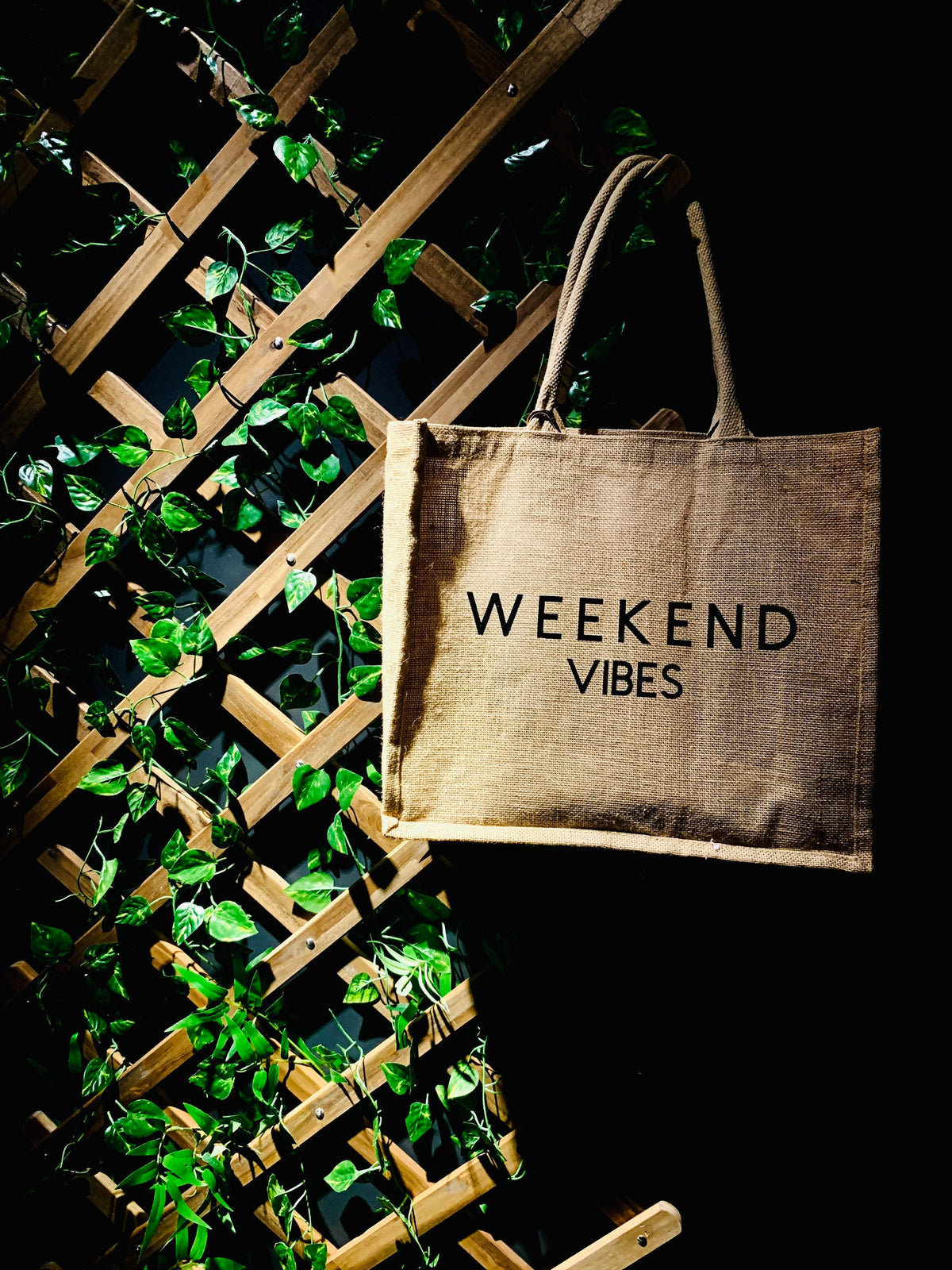 Weekend Vibes Jute Burlap Tote Bag: Large Beach Carryall