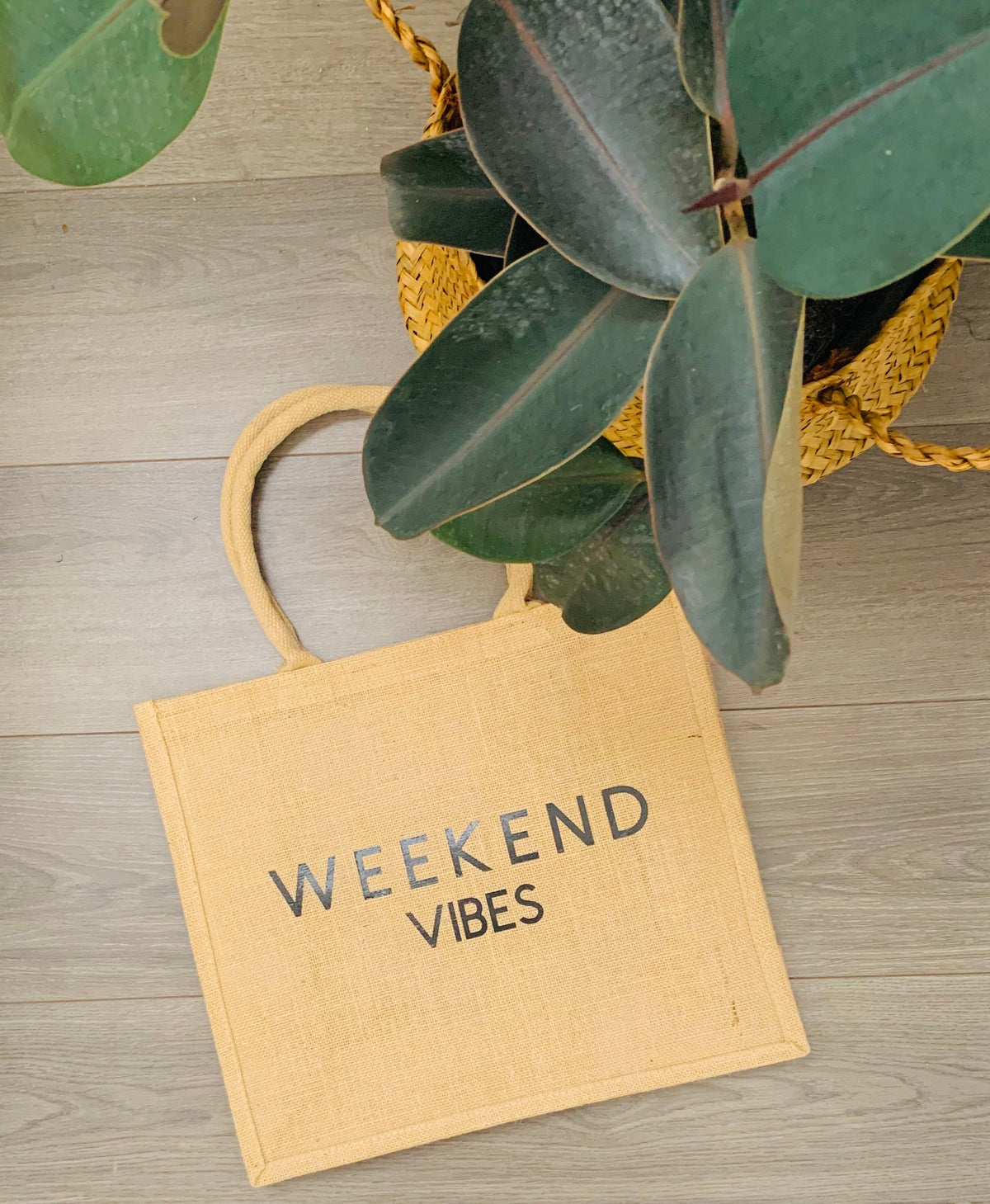Weekend Vibes Jute Burlap Tote Bag: Large Beach Carryall