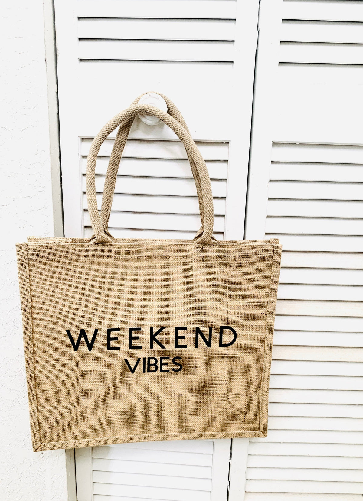 Weekend Vibes Jute Burlap Tote Bag: Large Beach Carryall