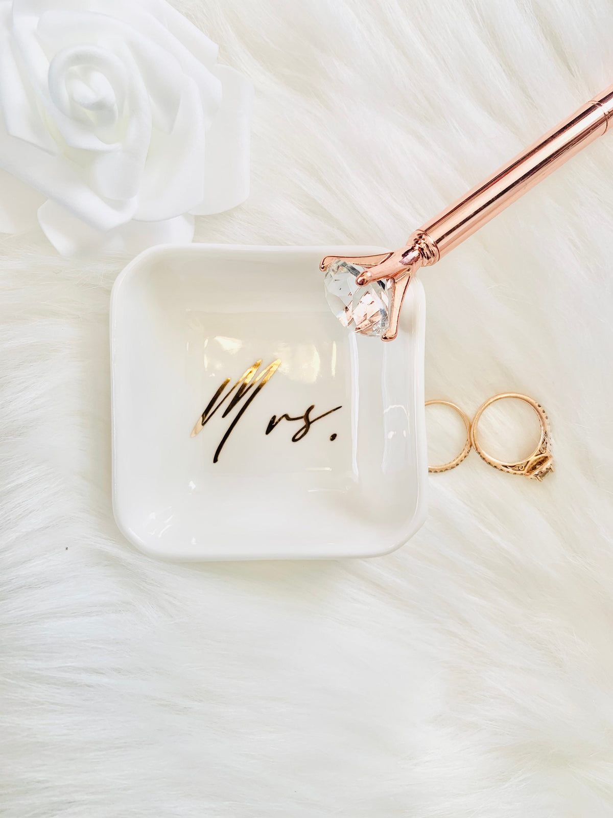 Mrs. Ring Dish for Engagement Ring and Wedding Band | Rose Gold Jewelry Tray | Bridal Shower Gift | Future Mrs Accessory