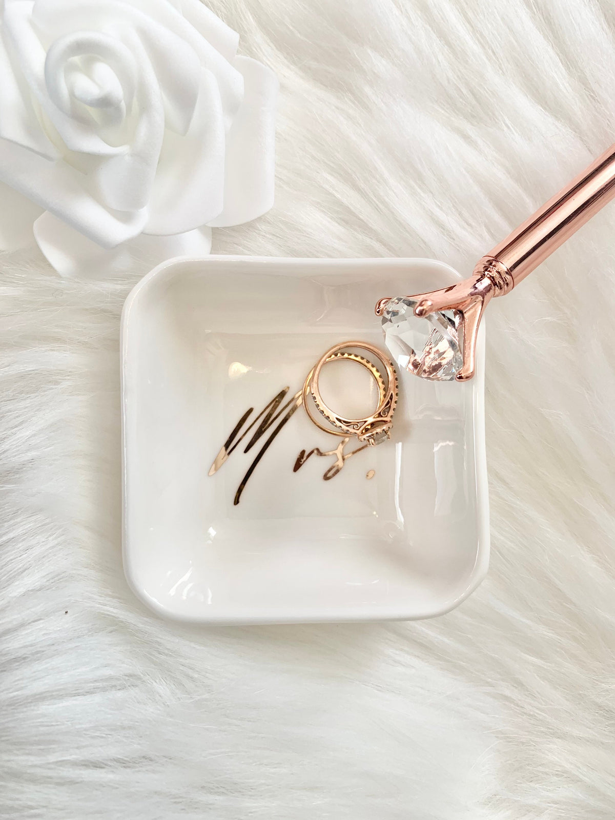 Mrs. Ring Dish for Engagement Ring and Wedding Band | Rose Gold Jewelry Tray | Bridal Shower Gift | Future Mrs Accessory